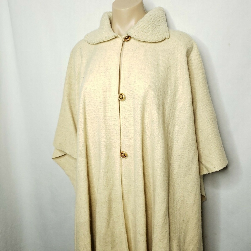 Vintage Beige Oatmeal Wool Blanket Poncho Cape - Picture 6 of 8